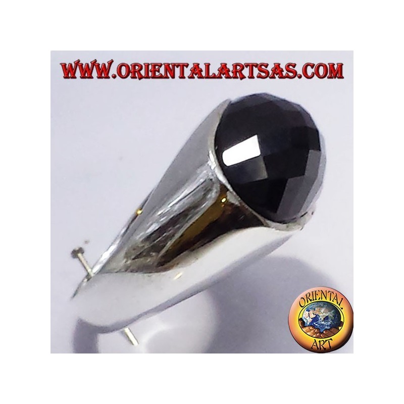 silver ring with faceted onyx