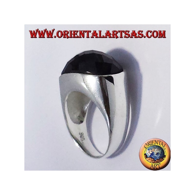 silver ring with faceted onyx