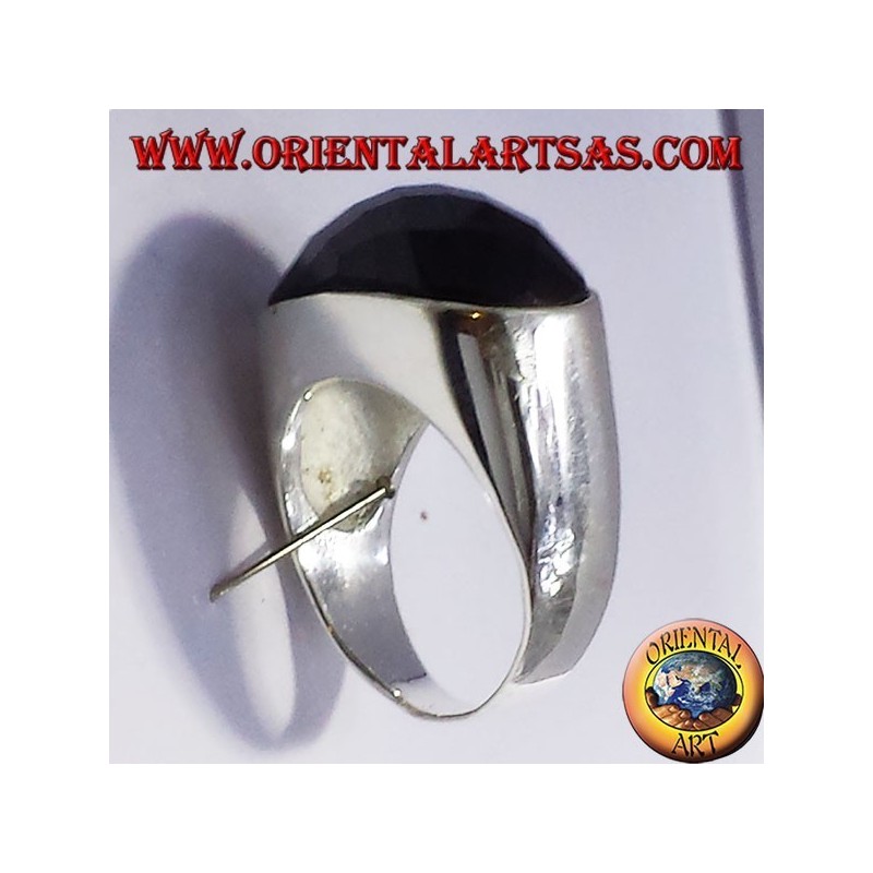 silver ring with faceted onyx