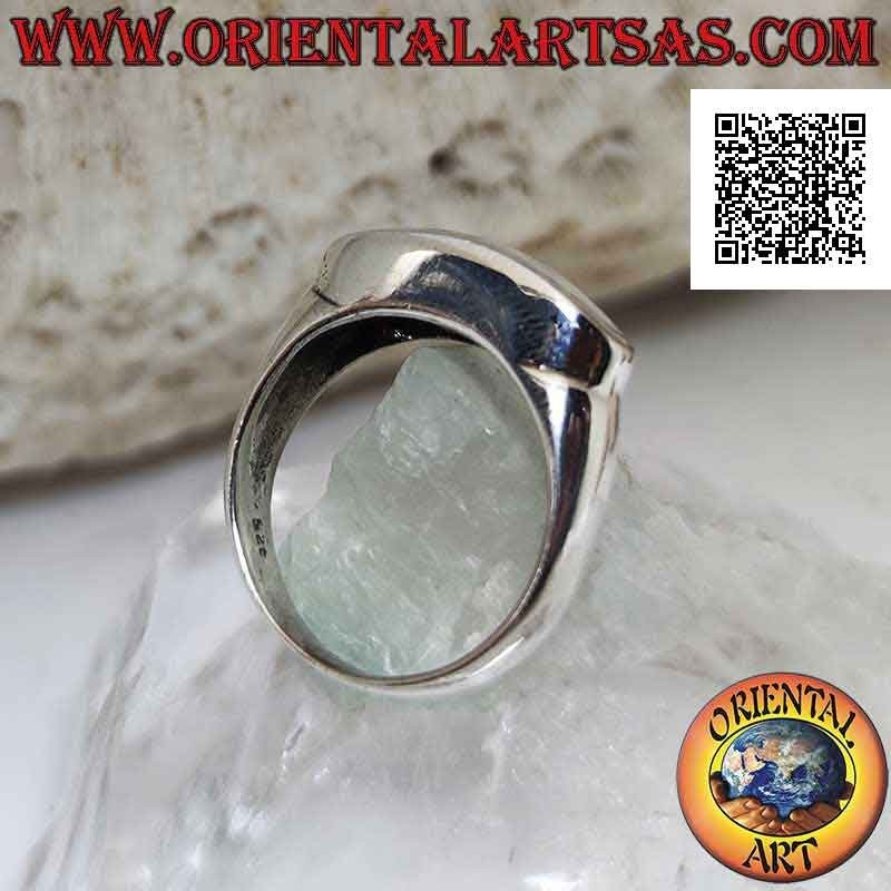 Bague en argent lisse avec nacre ovale horizontale en relief
