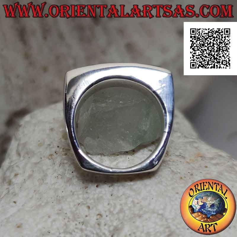 Anello in argento liscio con onice rettangolare orizzontale stretta e lunga su montatura squadrata