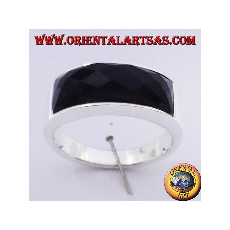 anello in argento con onice sfaccettata curva