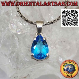 Silberanhänger mit facettiertem tropfenblauem Topas-Set (klein)