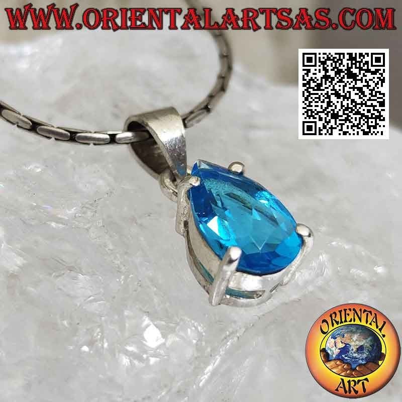 Pendentif en argent avec topaze bleue facettée en forme de larme (petit)
