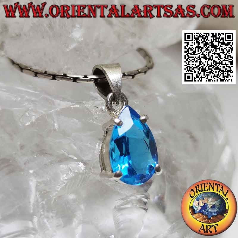 Silver pendant with faceted teardrop blue topaz set (small)