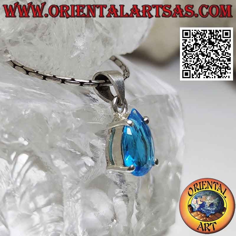 Conjunto de colgante de plata con topacio azul lágrima facetado (pequeño)