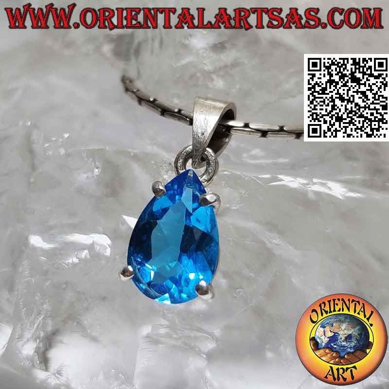 Silver pendant with faceted teardrop blue topaz set (small)