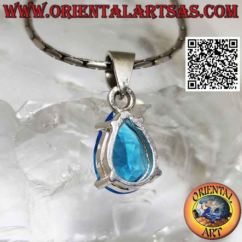 Conjunto de colgante de plata con topacio azul lágrima facetado (pequeño)