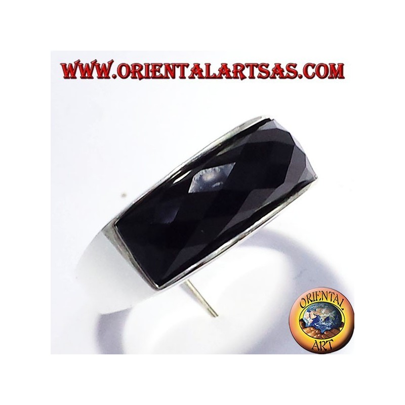 silver ring with onyx faceted curve