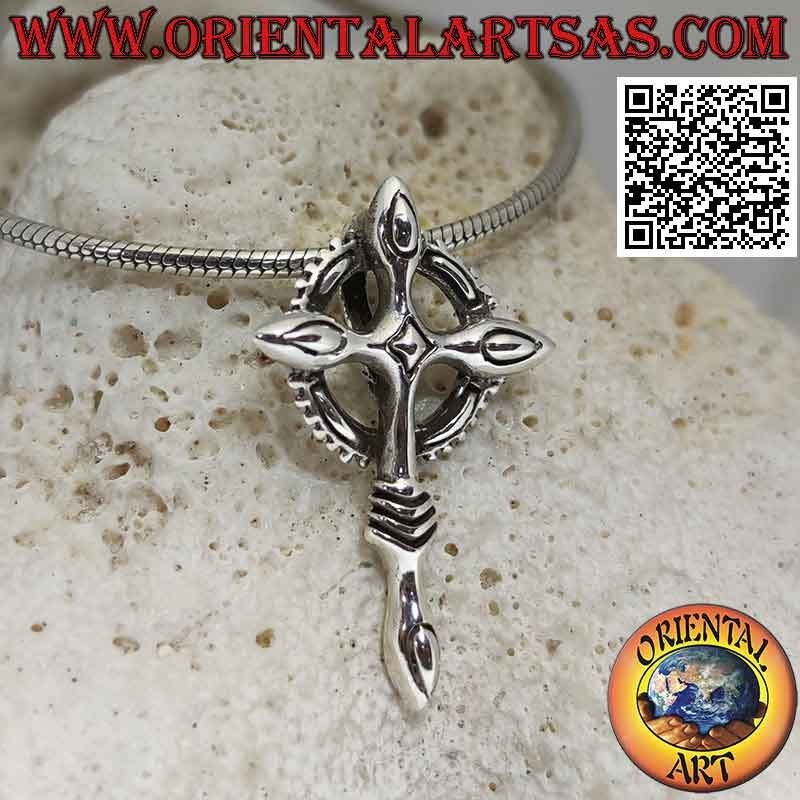 Silver pendant, Celtic cross with toothed circle
