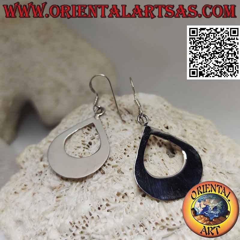 Silver earrings with thick and smooth pendant pierced drop