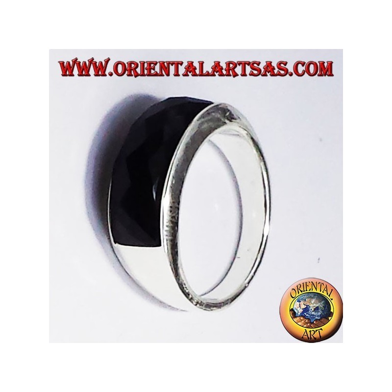 Silberring mit Onyx facettiert Kurve