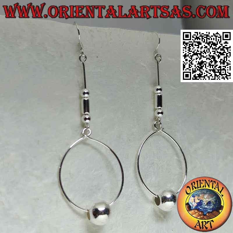 Boucles d'oreilles en argent avec sphère mobile dans le pendentif ovale