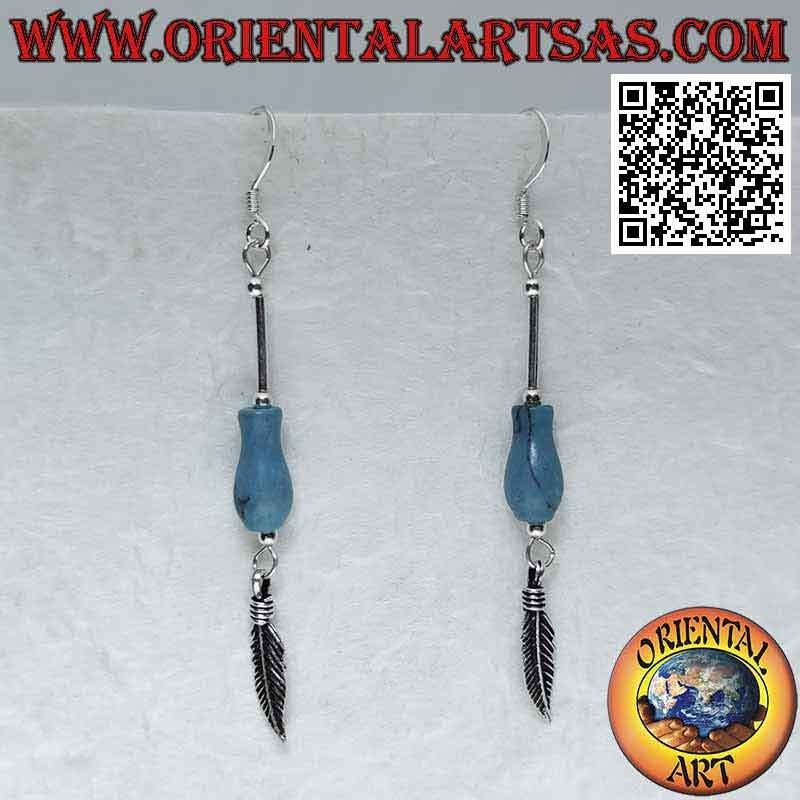 Boucles d'oreilles en argent et turquoise avec pendentif plume