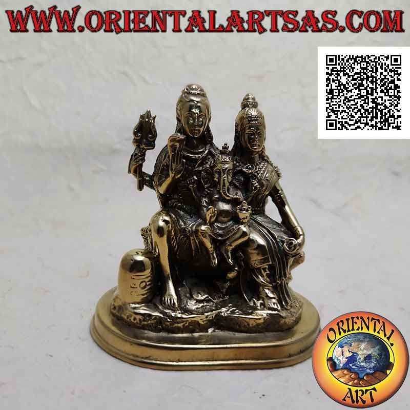Sculpture de famille en laiton de 10 cm avec Ganesh "le Dieu éléphant", "Parvati" et "Siva" (Shiva)