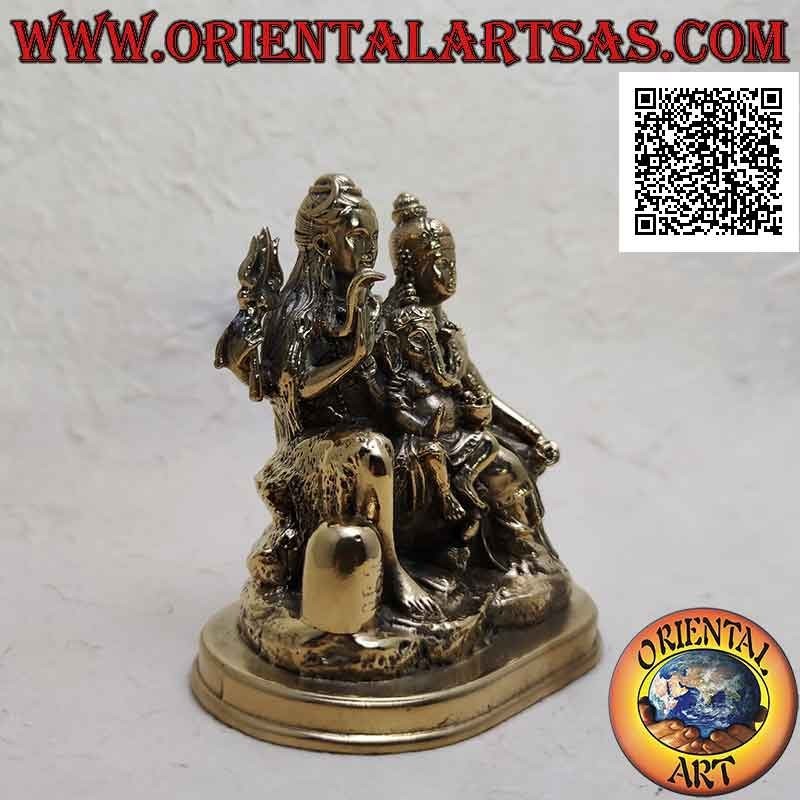10 cm Messing Familienskulptur mit Ganesh "der Elefantengott", "Parvati" und "Siva" (Shiva)