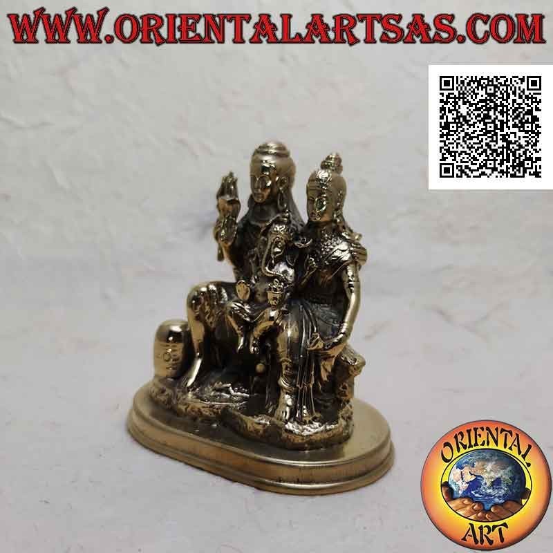 Sculpture de famille en laiton de 10 cm avec Ganesh "le Dieu éléphant", "Parvati" et "Siva" (Shiva)