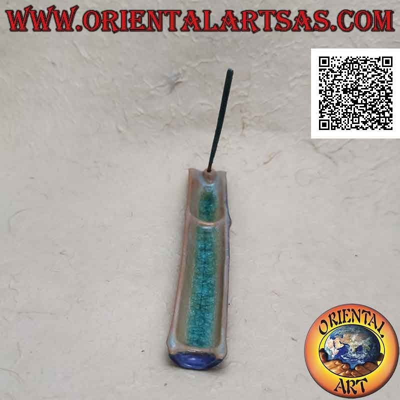 Cane Stick Weihrauchbrenner in blau lackierter Keramik und mit Wassereffekt verglastem Innenraum