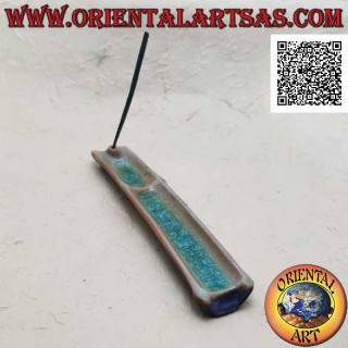 Quemador de incienso de caña en cerámica pintada de azul e interior vitrificado efecto agua
