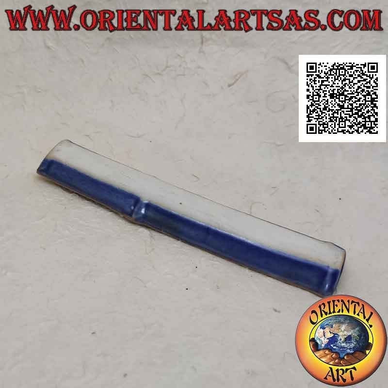 Cane stick incense burner in blue painted ceramic and water-effect vitrified interior