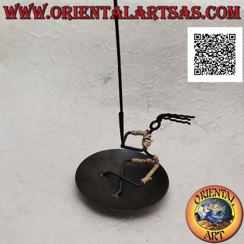 Round wrought iron incense burner, sitting man holding the torch