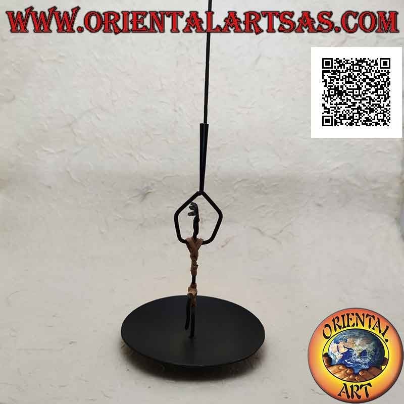 Round wrought iron incense burner, dancing man holding the torch