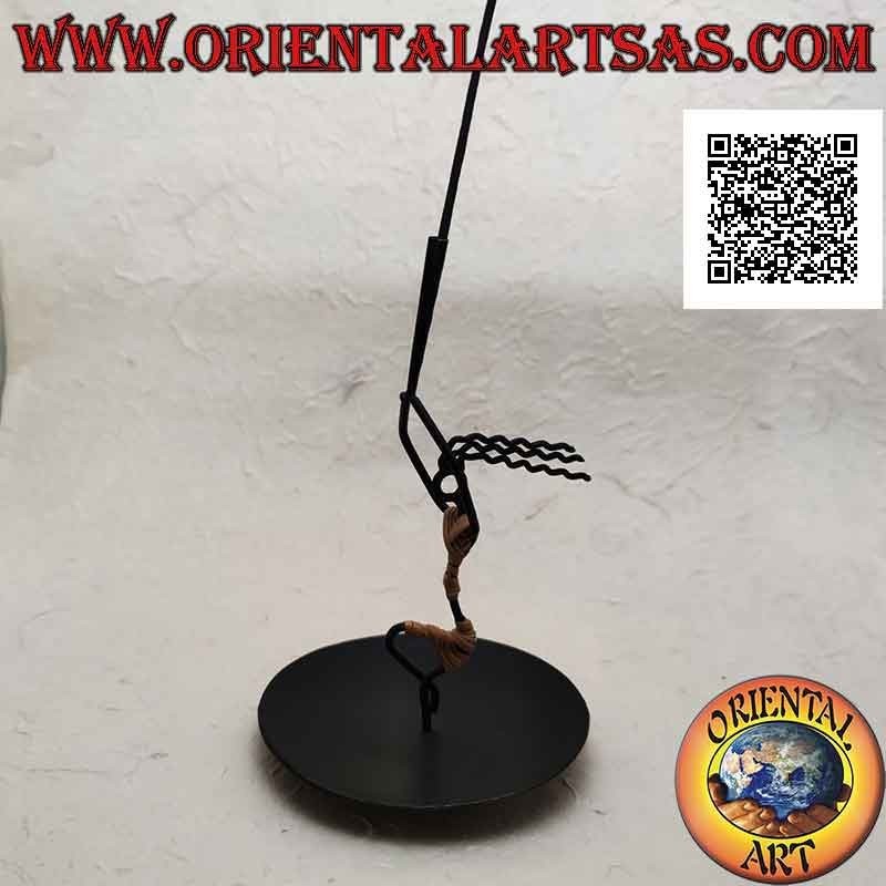 Round wrought iron incense burner, dancing man holding the torch