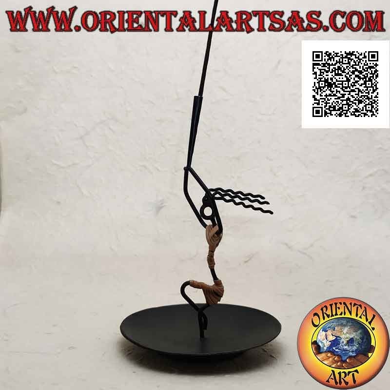 Round wrought iron incense burner, dancing man holding the torch