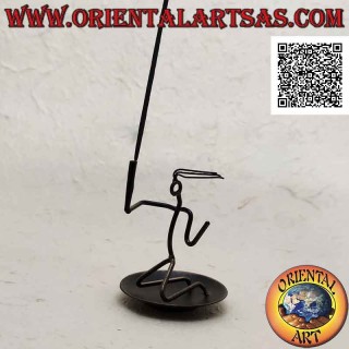Round wrought iron incense burner, kneeling man holding the torch (small)