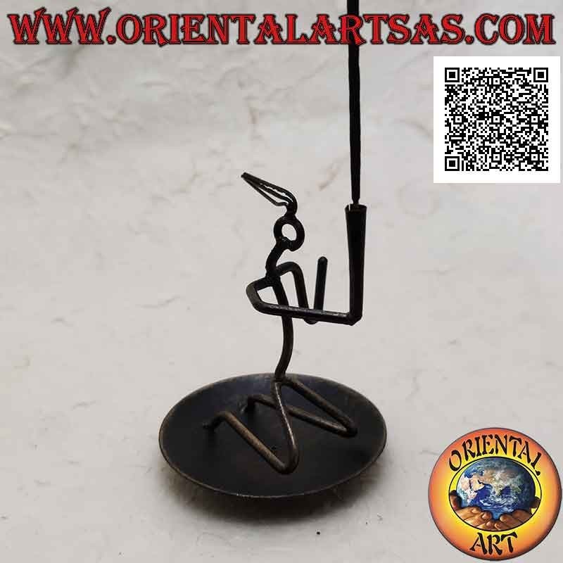 Round wrought iron incense burner, kneeling man holding the torch (small)