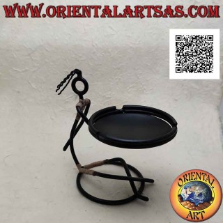 Wrought iron ashtray, sitting man holding up the plate