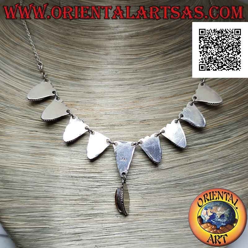 Collier en argent 925 Collana chaîne 10 cabochon navette ambre central (47 cm)