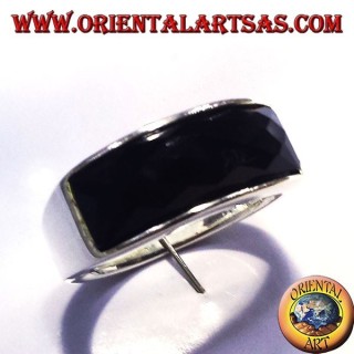 anillo de plata con ónix curva rectangular facetas