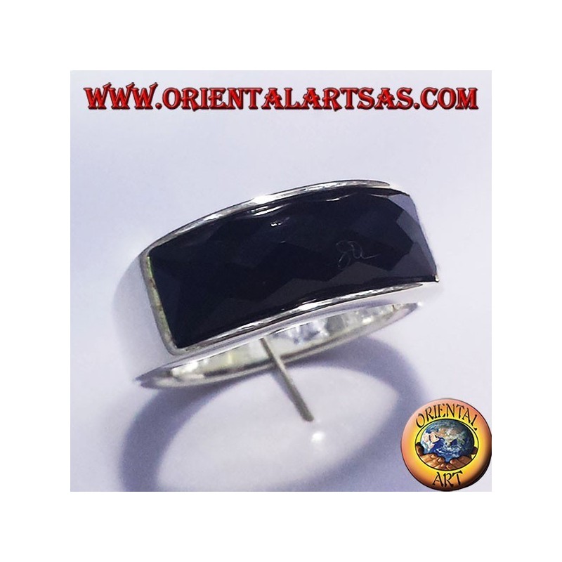 Silberring mit Onyx facettiert rechteckigen Kurve