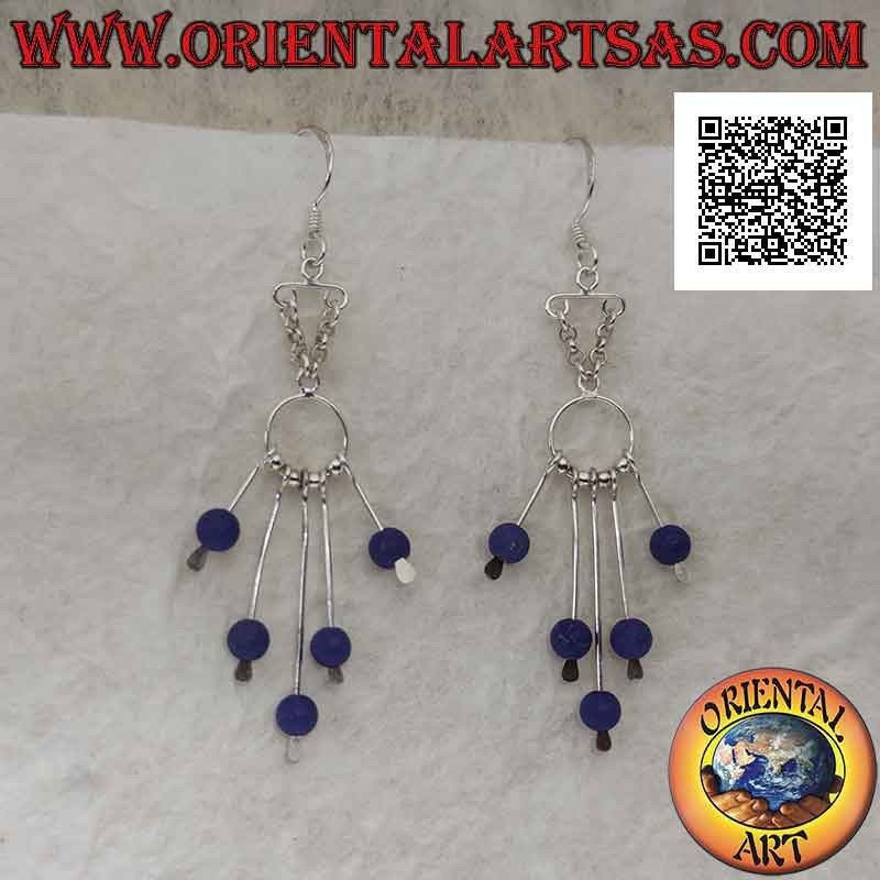 Pendientes de plata, diadema de gancho y 5 hebras con colgante bola de lapislázuli