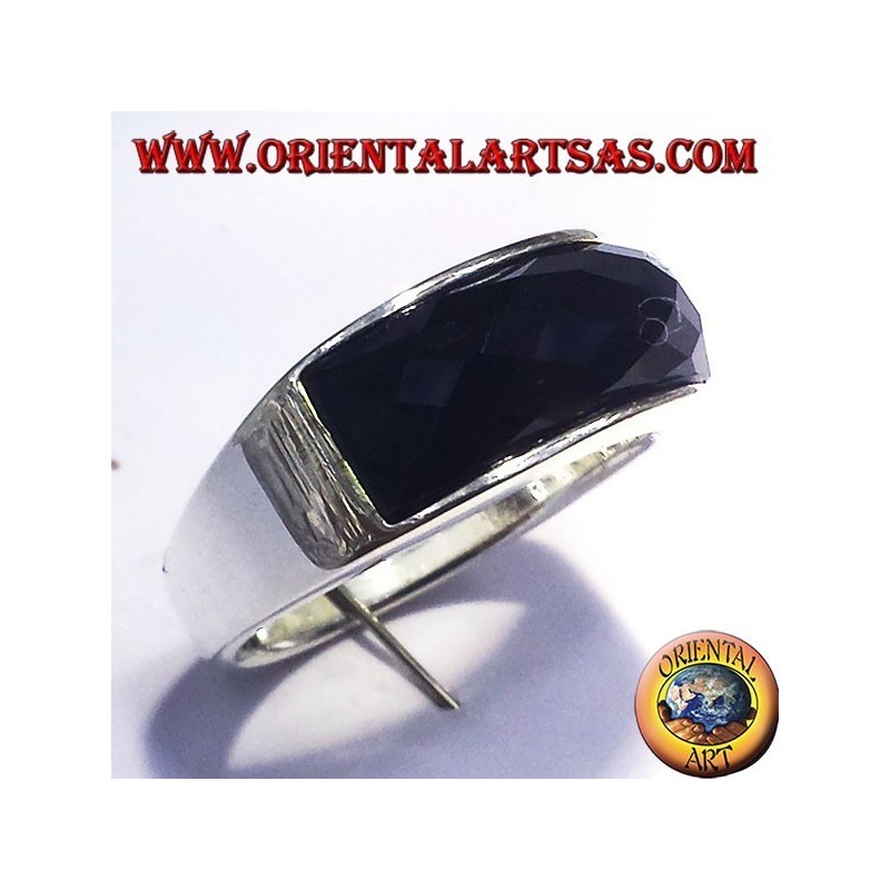 anillo de plata con ónix curva rectangular facetas