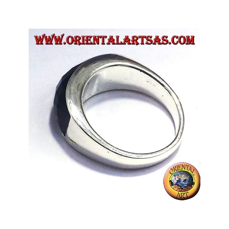 Silberring mit Onyx facettiert rechteckigen Kurve