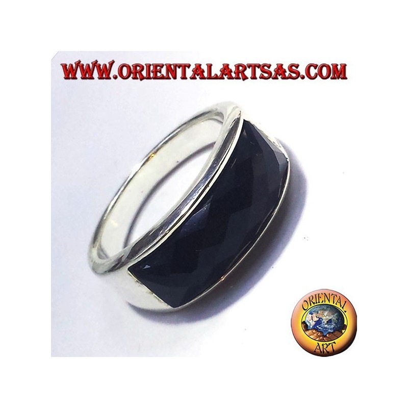 Silberring mit Onyx facettiert rechteckigen Kurve