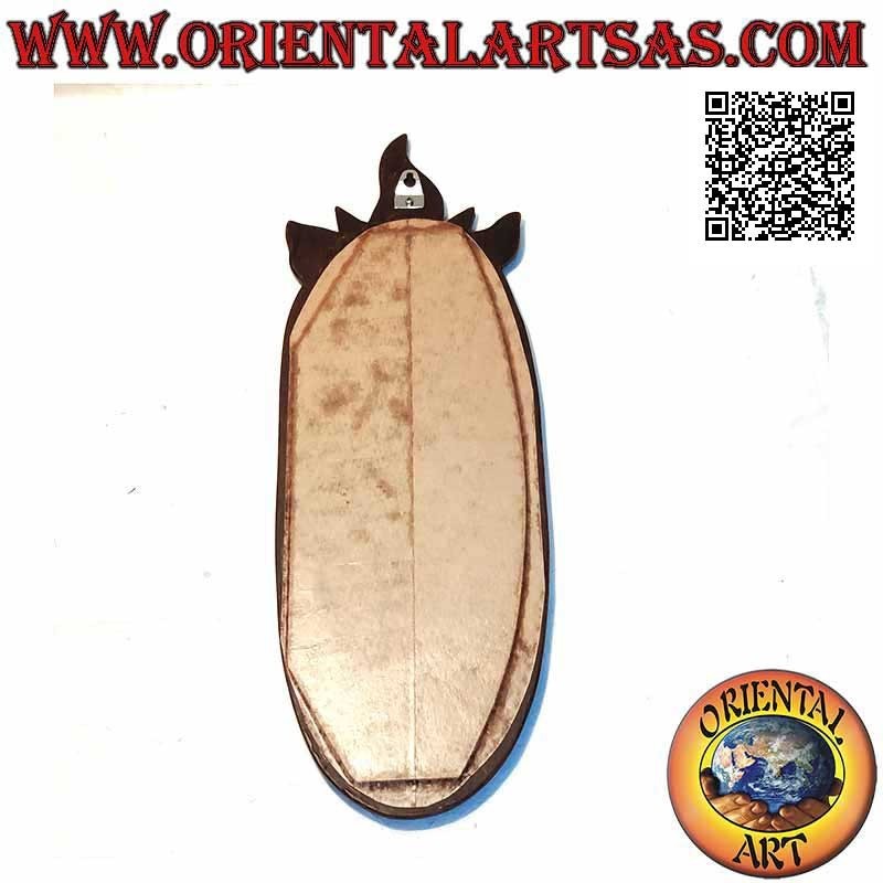 Espejo de pared, perfil de una cara con rayos de sol acabado a mano en MDF color caoba