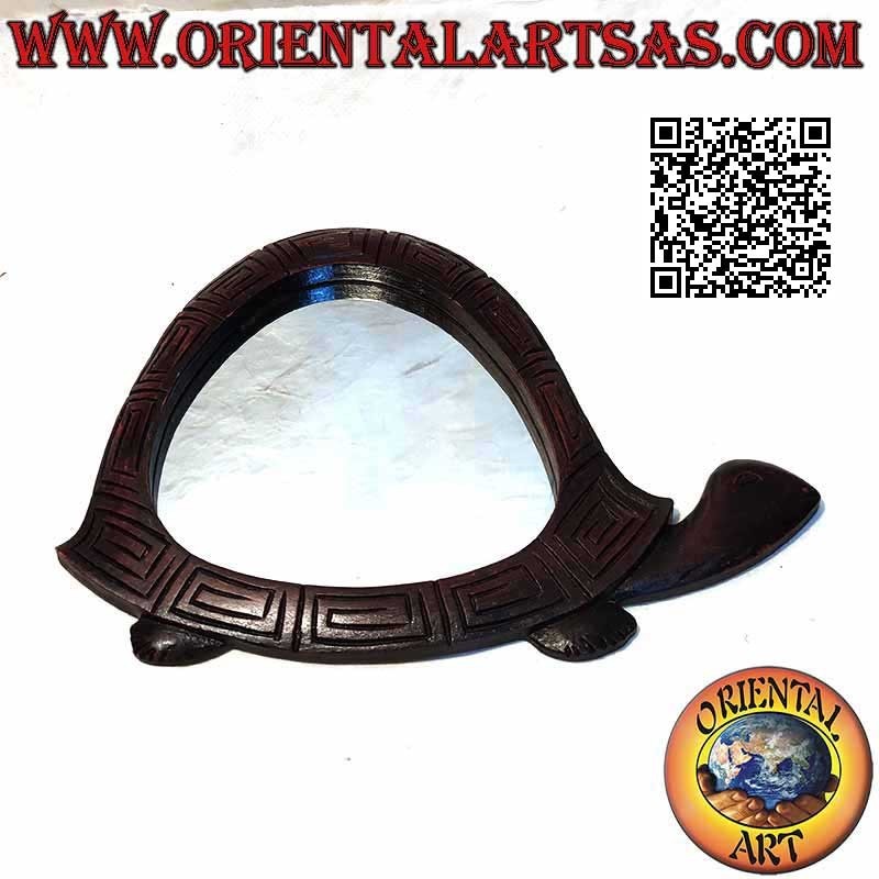Wall mirror, the turtle finished by hand in mahogany colored MDF