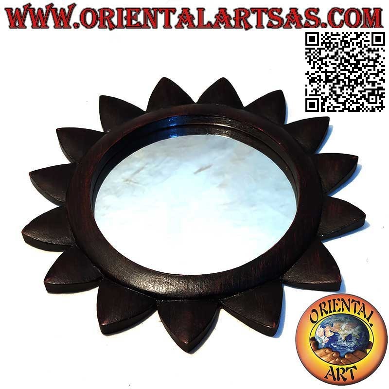 Espejo de pared redondo sol acabado a mano en MDF color caoba(30 centimetros)