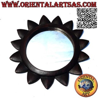 Wall mirror, round sun finished by hand in mahogany colored MDF(30 cm)