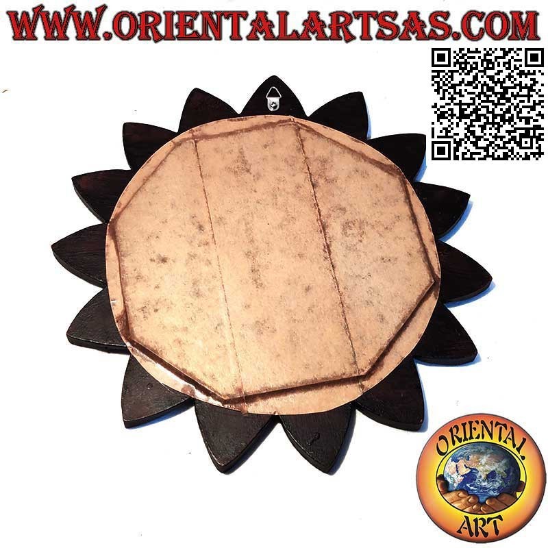Miroir mural, soleil rond fini à la main en MDF couleur acajou(30 cm)