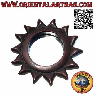 Wall mirror, round sun finished by hand in mahogany MDF (18 cm)