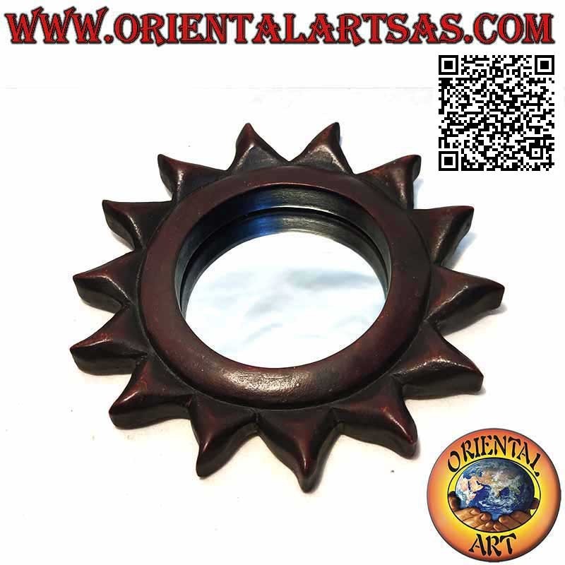 Espejo de pared redondo sol acabado a mano en MDF caoba (18 cm)