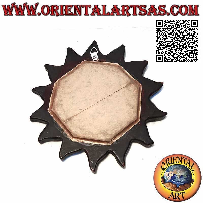 Specchio da parete, sole tondo rifinito a mano in MDF color mogano (18 cm)