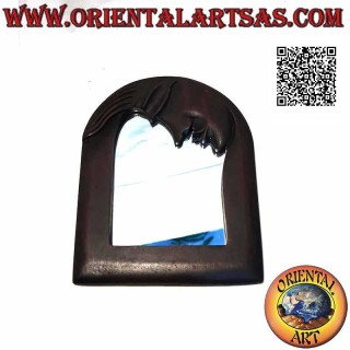 Specchio da parete, rettangolare con luna sopra rifinito a mano in MDF color mogano