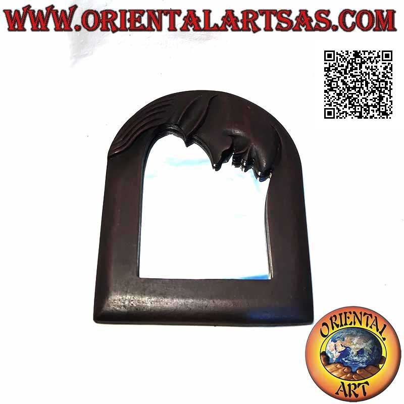 Specchio da parete, rettangolare con luna sopra rifinito a mano in MDF color mogano