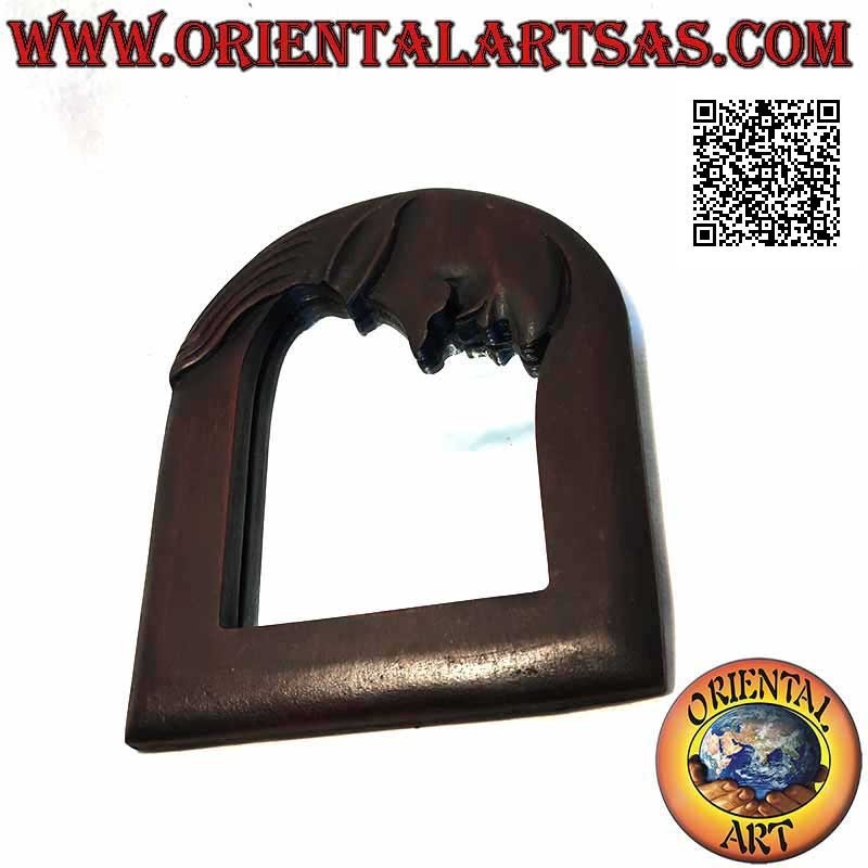 Specchio da parete, rettangolare con luna sopra rifinito a mano in MDF color mogano