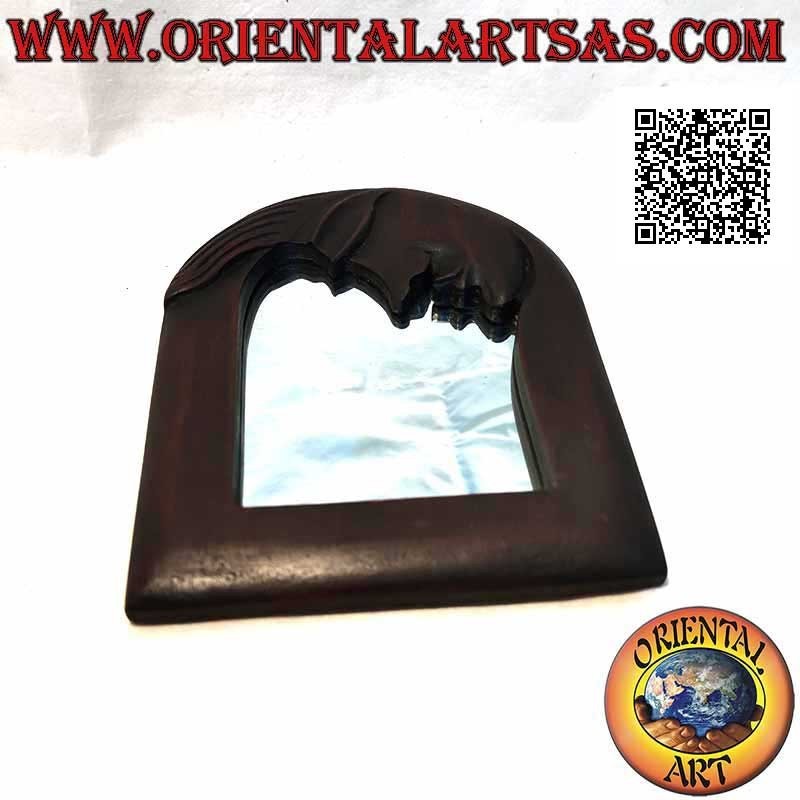 Specchio da parete, rettangolare con luna sopra rifinito a mano in MDF color mogano